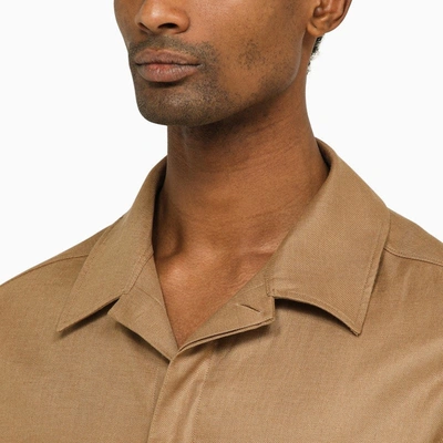 Shop Zegna Dark Beige Linen Long Sleeves Shirt Men In Cream