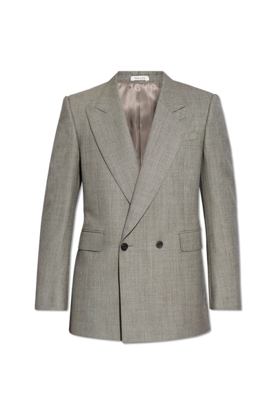 Shop Alexander Mcqueen Double Breasted Tailored Blazer In Grey