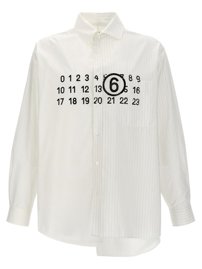Shop Mm6 Maison Margiela Maxi Logo Printed Asymmetric Shirt In White
