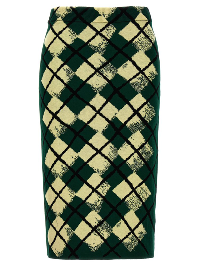 Shop Burberry Argyle Pattern Knitted Midi Skirt In Green