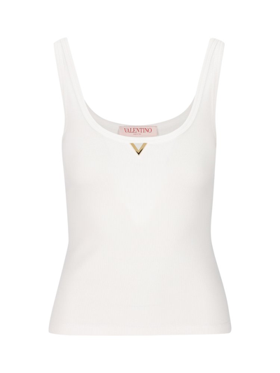 Shop Valentino Vgold Ribbed Sleeveless Tank Top In White