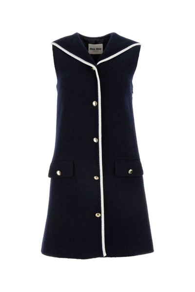 Shop Miu Miu Sleeveless Tweed Mini Dress In Navy