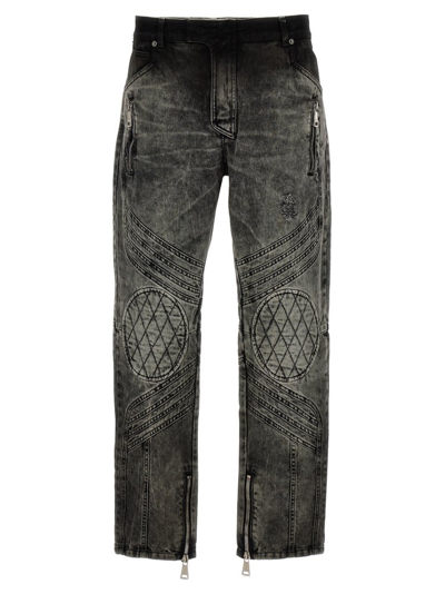 Shop Balmain Zip Detailed Bleached Motor Denim Jeans In Grey
