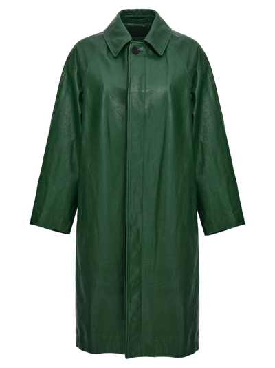 Shop Burberry Long Sleeved Leather Car Coat In Green