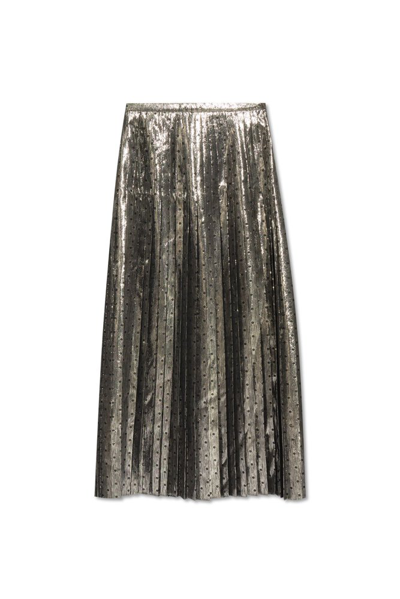 Shop Gucci Metallic Pleated Skirt In Silver