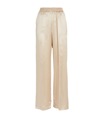 Shop Eleventy Silk Wide-leg Elasticated-waist Trousers In Beige