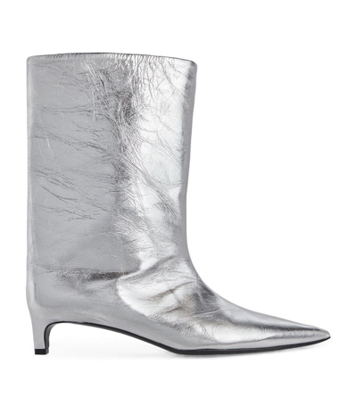 Shop Jil Sander Metallic Leather Boots 30 In Grey