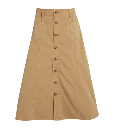 Shop Polo Ralph Lauren A-line Button-down Midi Skirt In Beige