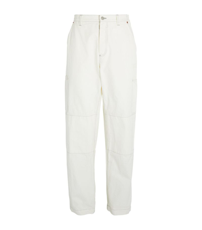 Shop Mm6 Maison Margiela Denim Contrast-stitch Cargo Trousers In White