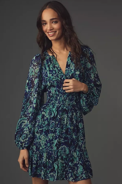 Shop The Somerset Collection By Anthropologie The Long-sleeve Somerset Mini Dress In Blue