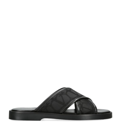 Shop Valentino Vlogo Print Sandals In Black