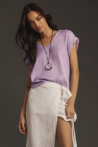 Shop Cloth & Stone Short-sleeve Silky V-neck Top In Purple