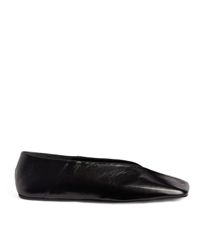 Shop Jil Sander Leather Square-toe Ballet Flats In Black