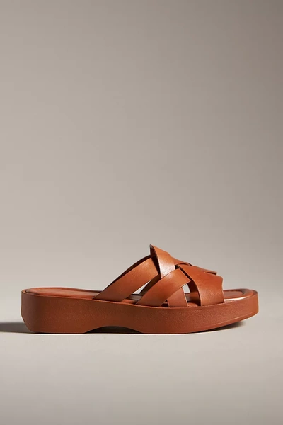 Shop Pilcro Woven Slide Sandals In Brown