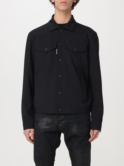 Dsquared2 Long Sleeve Collared Coat With Chest Pockets In Black