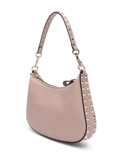 Shop Valentino Rockstud Small Leather Hobo Bag In Pink