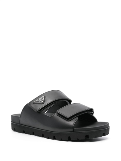 Shop Prada Leather Sandals In Black