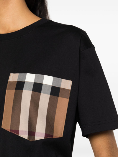 Shop Burberry Check Pocket Cotton T-shirt In Black