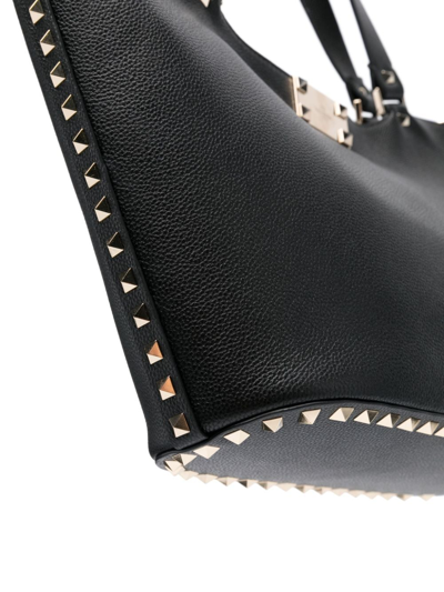 Shop Valentino Rockstud Small Leather Tote Bag In Black