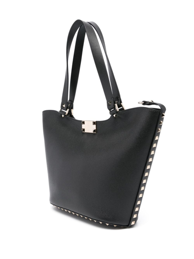 Shop Valentino Rockstud Small Leather Tote Bag In Black