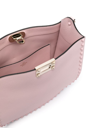 Shop Valentino Rockstud Leather Hobo Bag In Pink