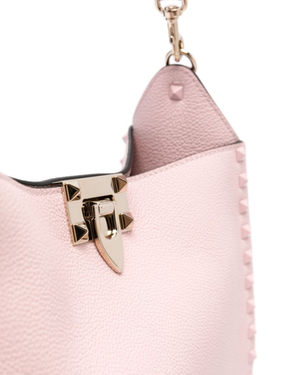 Shop Valentino Rockstud Leather Hobo Bag In Pink