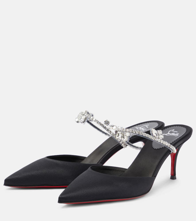 Christian Louboutin Verzierte Mules Planet Queen 70 Aus Satin In Schwarz