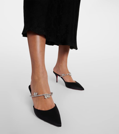 Christian Louboutin Verzierte Mules Planet Queen 70 Aus Satin In Schwarz