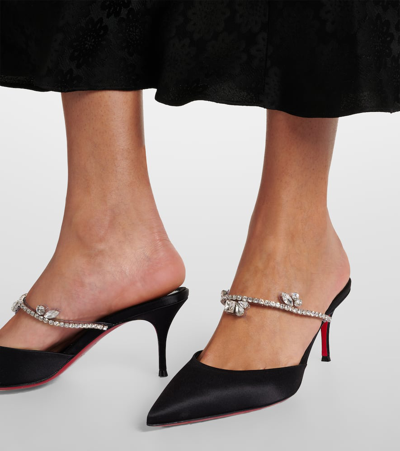 Christian Louboutin Verzierte Mules Planet Queen 70 Aus Satin In Schwarz
