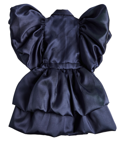 Shop Caroline Bosmans Gloss Bow-detail Ruffled Dress In Blue