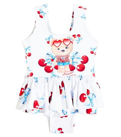 Shop Monnalisa Baby Printed Ruffled Swimsuit In Multicoloured
