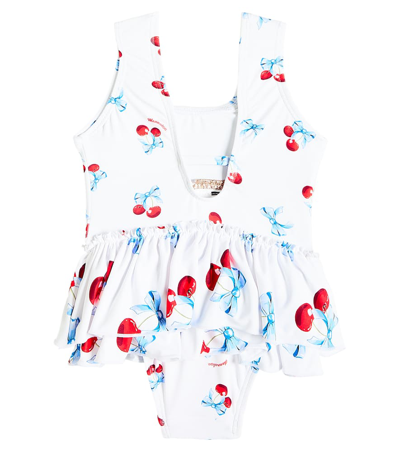 Shop Monnalisa Baby Printed Ruffled Swimsuit In Multicoloured