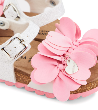 Shop Monnalisa Glitter Leather-trimmed Sandals In Multicolor