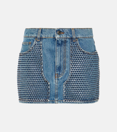 Shop Area Crystal-embellished Denim Miniskirt In Blue