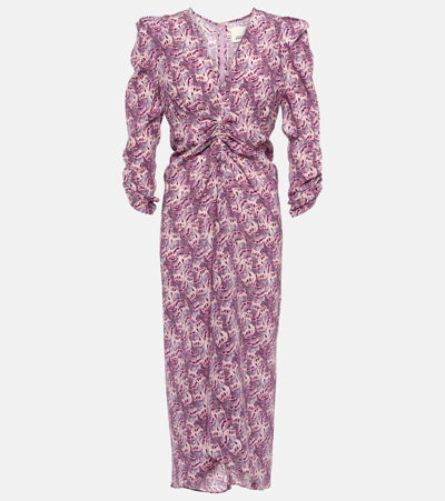 Shop Isabel Marant Albini Printed Silk-blend Midi Dress In Purple