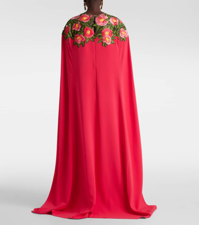 Shop Oscar De La Renta Camellia Caped Floral Georgette Gown In Pink