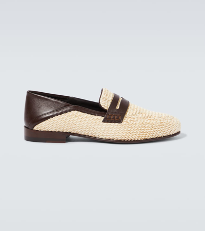 Manolo Blahnik Padstow Collapsible-heel Leather-trimmed Raffia Loafers In Beige