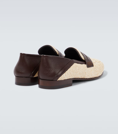 Manolo Blahnik Padstow Collapsible-heel Leather-trimmed Raffia Loafers In Beige