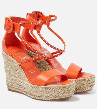 Shop Christian Louboutin Chocazeppa Spikes 120 Espadrille Wedges In Orange