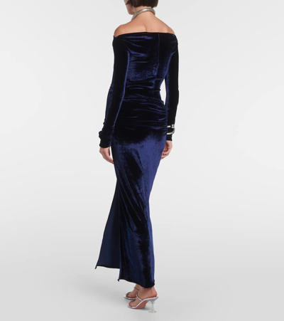 Rabanne Gathered Crystal-embellished Velvet Maxi Skirt In Navy Poseidon