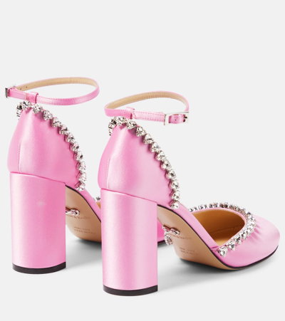 Shop Mach & Mach Audrey Crystal-embellished Satin Pumps In Pink