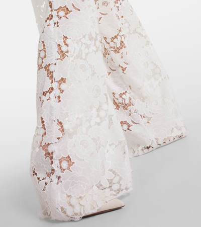 Shop Oscar De La Renta High-rise Wide-leg Lace Pants In White