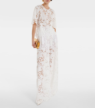 Shop Oscar De La Renta High-rise Wide-leg Lace Pants In White