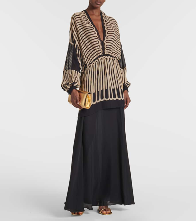 Johanna Ortiz Serenade By The River Silk Minidress In Chain Stitch Black/ecru