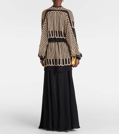Johanna Ortiz Serenade By The River Silk Minidress In Chain Stitch Black/ecru