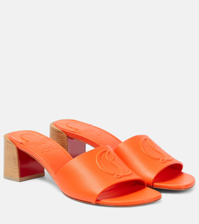 Shop Christian Louboutin So Cl 55 Embossed Leather Mules In Orange