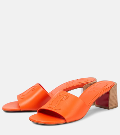 Shop Christian Louboutin So Cl 55 Embossed Leather Mules In Orange