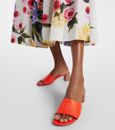 Christian Louboutin So Cl 55 Embossed Leather Mules In Orange
