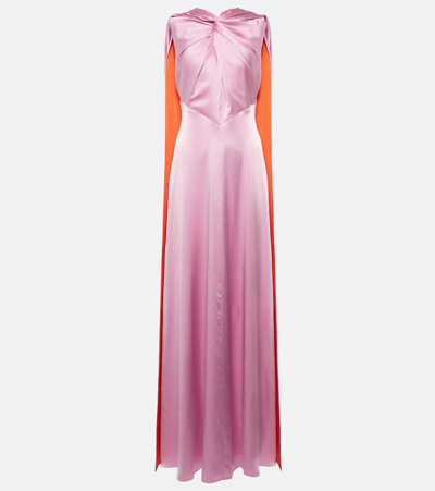Shop Roksanda Amanita Caped Silk Gown In Pink