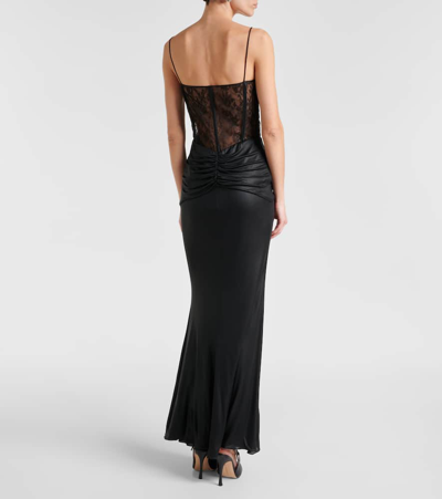 Shop Alessandra Rich Laminated Jersey Maxi Dress In Black